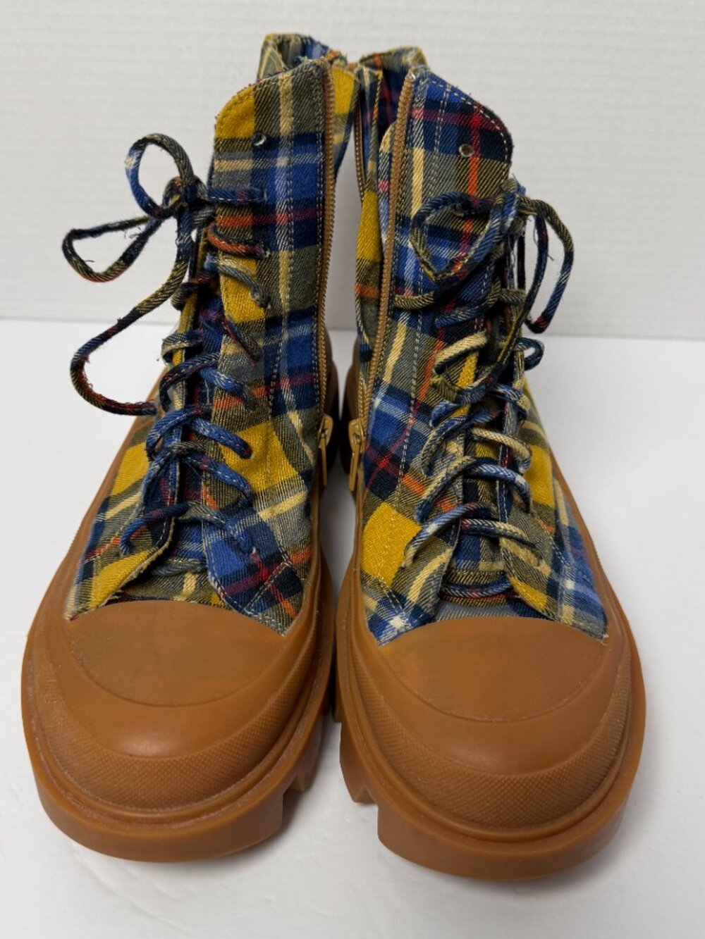 Jeffrey Campbell Plaid Platform High-top 7.5 Sneakers Tartan Yellow Plaid Boots